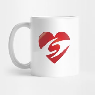 Love and Care Red Heart and Caring Hand Gestures Mug